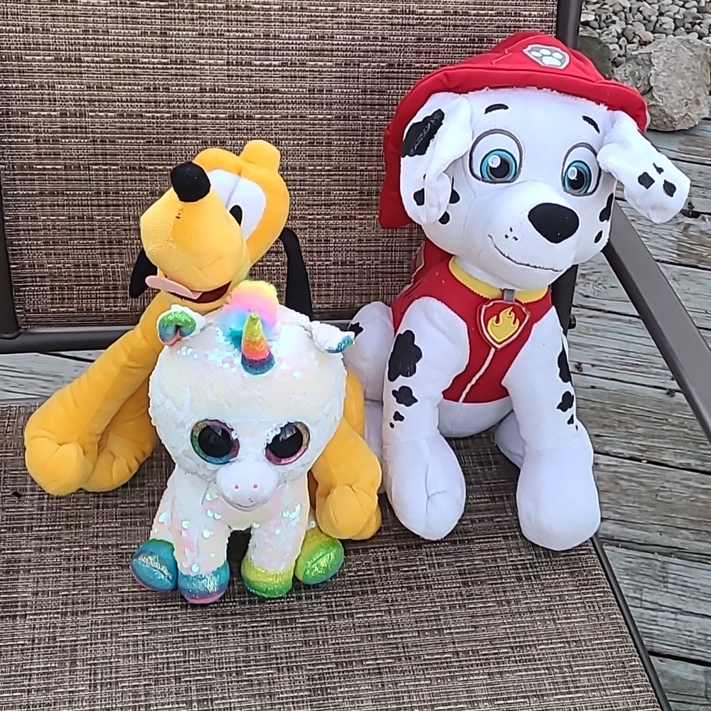Marshall Paw‎ Patrol Plush Toy Goofy DIsney Plush TY Sequins Pixy BUNDLE KIDS